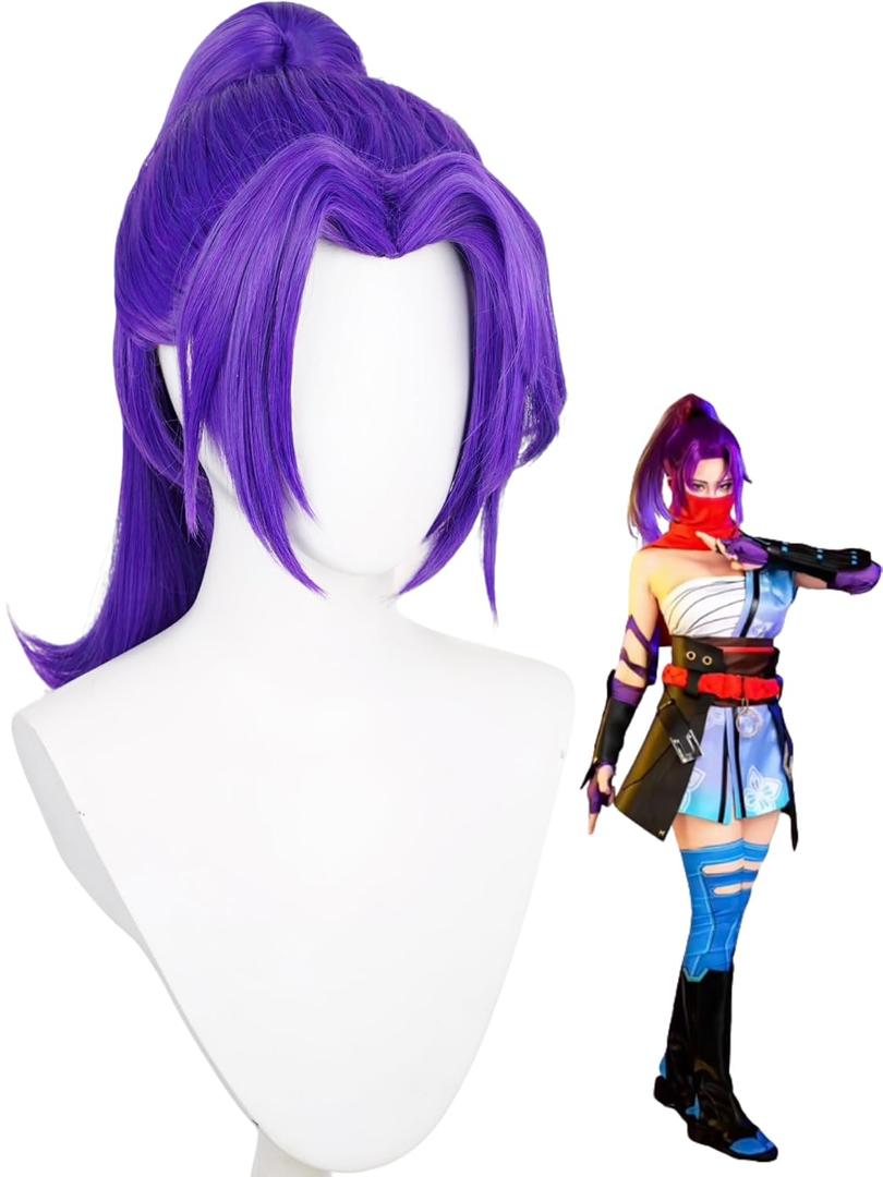 Purple Ponytail Wig with Bangs Dark Purple Anime Cosplay Wigs Women's Game shinobi Costume Wig for Halloween Party Comic Con