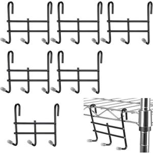 6 Pack 3 Hook Attachment for Wire Shelving 3.75" l x 1.625" d x 3.25" h Wire Shelving Hooks Accessories Steel Hanging Rack Metal for Storage Organizer(Black)