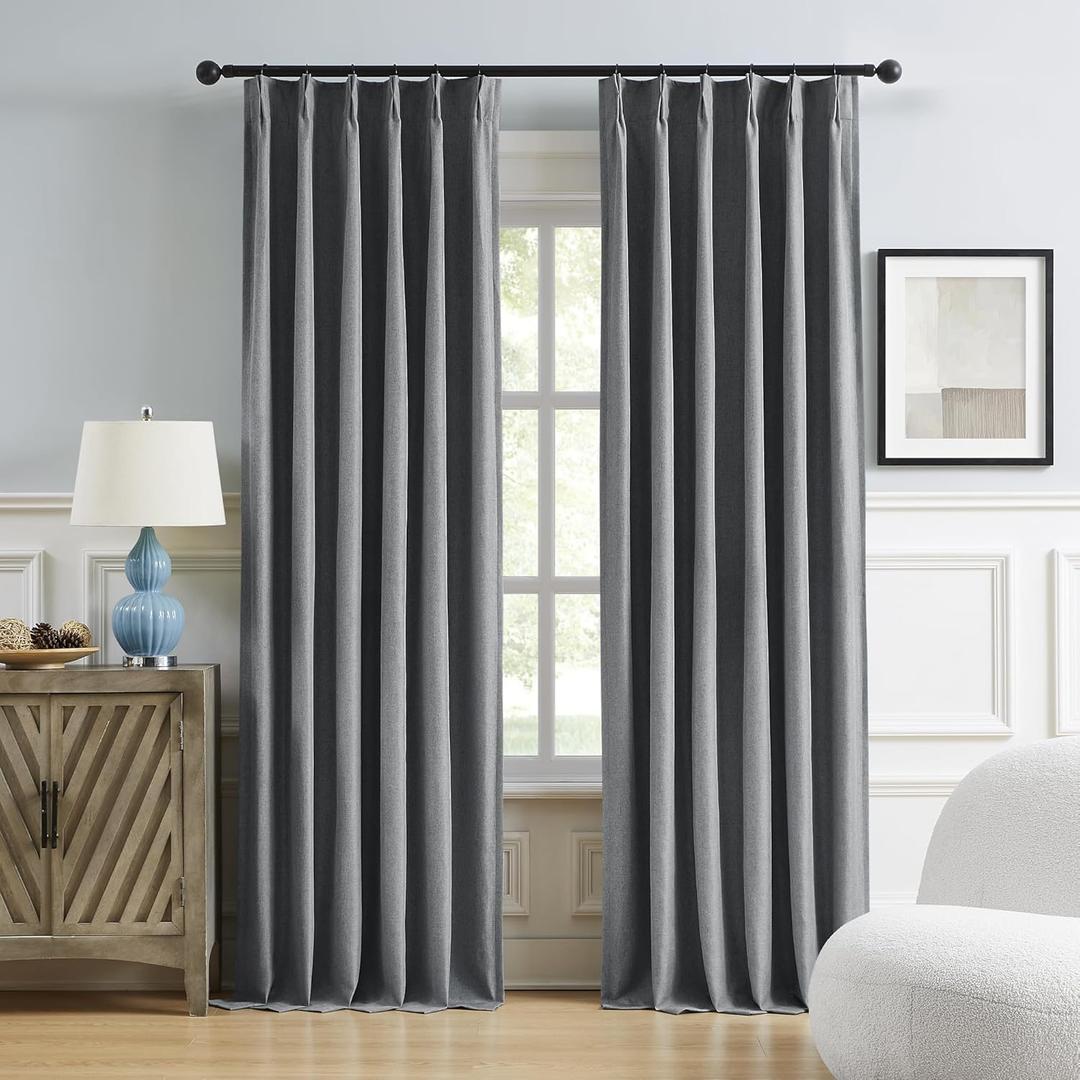 DUALIFE Dark Grey Pinch Pleated Blackout Curtain Panels 96 Inches Long, Back Tab with Hooks Room Darkening Curtains for Bedroom 40W x 96L, Gray, 2 Panels (40"W x 96"L (Pack of 2), Charcoal Grey)