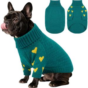 Kuoser Dog Sweater,Soft Small Dog Sweaters Thermal Cable Knit Puppy Sweater, Turtleneck Thick Christmas Pet Sweaters, Cold Weater Doggie Winter Clothes Dogs Outfit Girl Boy for Fall Xmas,Green S