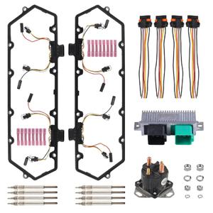 Valve Cover Gasket Kit with 8 Glow Plugs & 4 Injector Glow Plug Harnesses & Relay Solenoid & Controller Compatible with 98-03 7.3L Ford Powerstroke Diesel