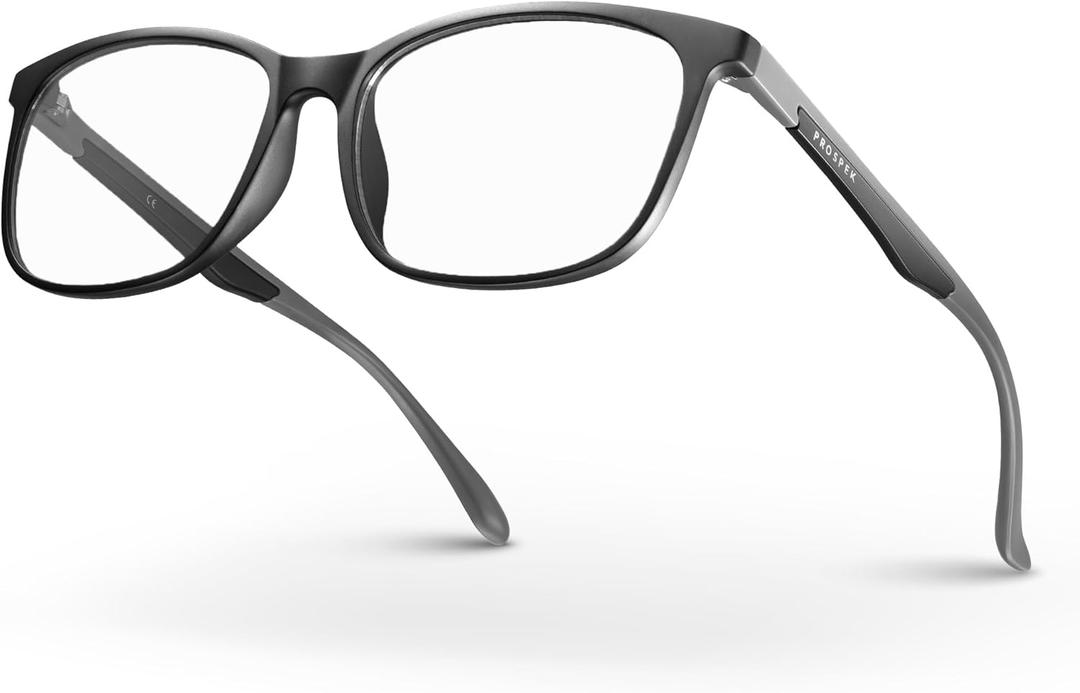 Prospek Blue Light Blocking Glasses  Clear Lens for Office&Work, Yellow/Amber Lens - Evening Use, Reduce Eye Strain, Unisex (Carbon)