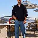 Men's Big Tall Quarter Zip Sweater Mock Neck Pullover Sweaters Fall Winter Casual Knit Pullovers (Black, XXXL)