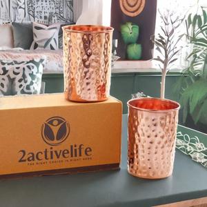 Hammered Design Pure Copper Tumbler Set of 2 | Drinking Water with Copper Cups | Premium Quality Copper Tumblers use for Home, Office, Hotel, Travel and Gifting - 11.8 US Fl Oz