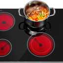 Electric Cooktop 30 Inch - 4 Burners Built-in Ceramic Cooktop, 30" Radiant Electric Stove Top with Knob Control, Hot Surface Indicator, 6700W, 220-240V Hard Wire(No Plug), Size: 30 Inch-6700W
