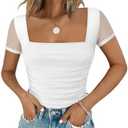 Chunpin Women's Mesh Square Neck Bodysuit Short Sleeve Long Sleeve Going Out Tops Thong Bodysuits Outfits, Size Large