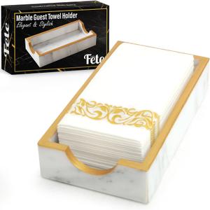 Fete Marble Tray for Bathroom - Guest Towel Holder Tray - 4 x 10 - White Marble