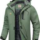 WULFUL Men's Ski Jackets Warm Winter Snow Windbreaker Resistant Snowboard Fleece Coat Mountain Waterproof Parka with Hood (Large, Army Green)