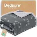 Bedsure Waterproof Dog Blankets for Large Dogs - Soft Print Sherpa Fleece Pet Cat Blanket Washable for Couch Protection, Cozy Plush Reversible Throw Furniture Protector, 40"X50", Smokey Grey