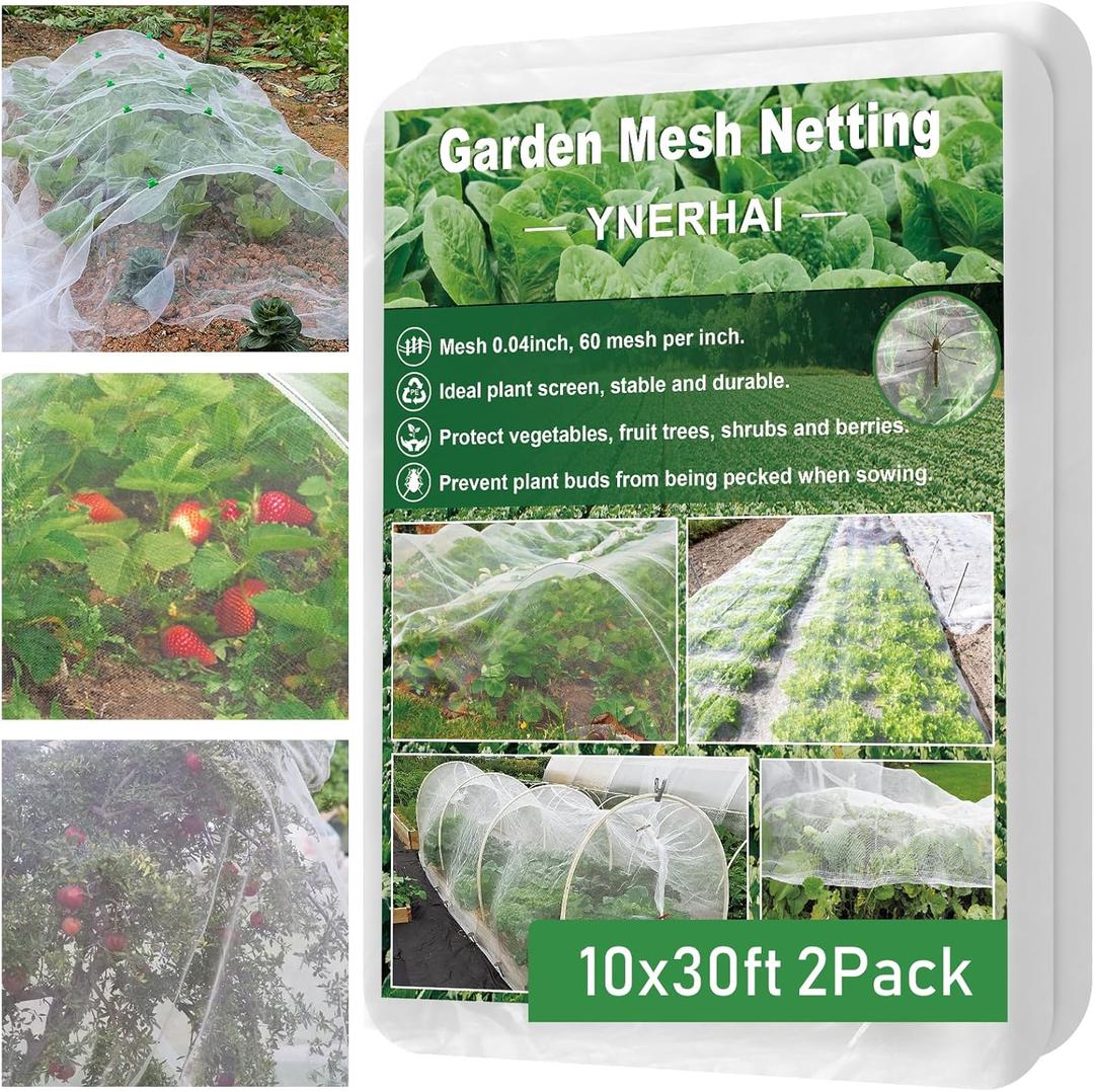 2Pack 10x30ft Garden Netting Mesh Barrier, Ultra Fine Mosquito Net for Patio,Garden Netting for Raised Beds,Fruit Tree Netting for Garden Protection Blueberry Bush Netting Cover (2 Pack)