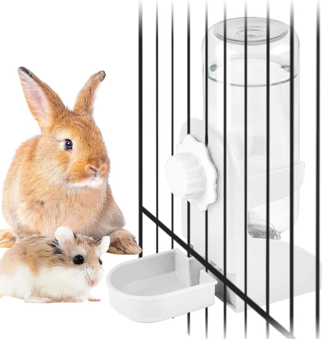 kathson Rabbit Water Dispenser for Cage 17 Oz Hanging Guinea Pig Water Bottle No Drip Gravity Automatic Bunny Water Bottle No Leak Small Animal Water Bottle for Chinchilla Ferret HamsterWhite