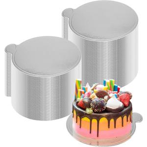 50 Pcs 5 Inch Mini Silver Cake Boards Round Mousse Cake Boards Disposable Cardboard Plate Round Coated Cakeboard for Kitchen Baking Caking Pizza Dessert Cupcake Tray (Silver)
