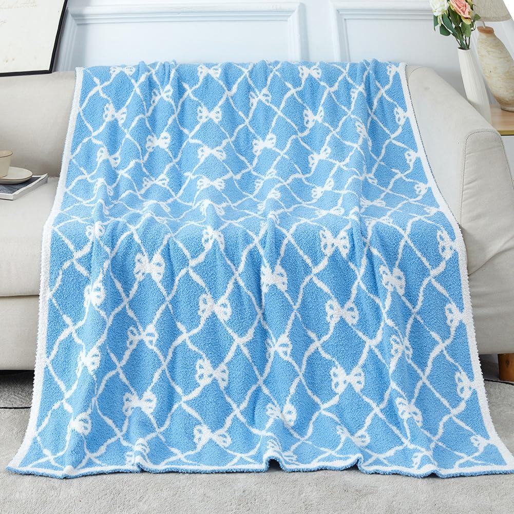50" x 60" Bed Throw Blanket, Bow Pattern Throw Blanket for Home Decor and Gift, Microfiber Blanket Bow Blanket Plush Bedding, Soft Cozy Throw Blankets for Couch, Sofa