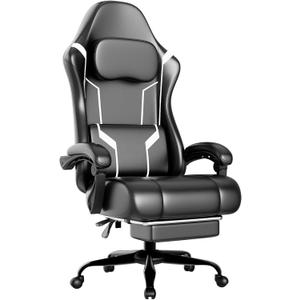 Gaming Chair with Pocket Spring Cushion and Footrest, Ergonomic Computer Chair for Adults, Breathable PU Leather Game Chair, Adjustable Headrest and Lumbar Support Office Desk Chair (White) Gaming Chair with Pocket Spring Cushion and Footrest, Ergonomic Computer Chair for Adults, Breathable PU Leather Game Chair, Adjustable Headrest and Lumbar Support Office Desk Chair (White)