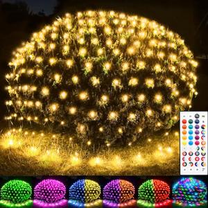 Lovelite 204 LED Net Lights, 35 Colors Changing Easter Net Lights Outdoor, 9.8ft x 6.6ft Connectable Bush Mesh Light Clear Wire for Halloween Christmas Tree Holiday Wedding Party Gazebo Patio Decor