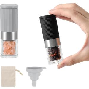 Mini Salt and Pepper Grinder Set, Small Tiny Adjustable Coarseness Ceramic Salt Grinder with Funnel and Bag Portable Handy Spice Pepper Mill Shaker For Outdoor Party Lunch Bag Kitchen 