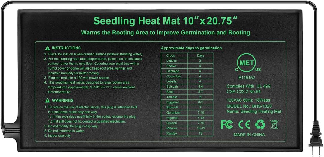 HYDGOOHO Seedling Heat Mat, 10"x 20.75" Plant Heating Pad for Home Gardening Seed Starting, MET Certified Waterproof Durable Germination Station Heat Mat