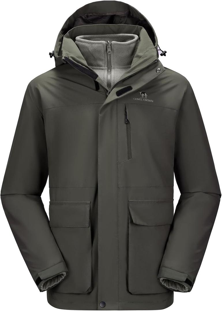CAMEL CROWN Men's Ski Jacket 3 in 1 Waterproof Winter Jacket Snow Jacket Windproof Hooded with Inner Warm Fleece Coat (Medium, Dark Grey)