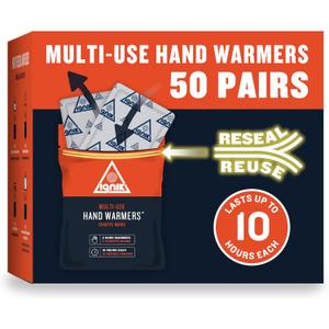 Ignik Resealable Multiple-Use Hand Warmers for 10 Hours of Heat Across 72 Hours, 50 Pairs