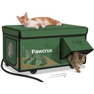 Weatherproof Heated Cat House for Outdoor in Winter, Heated Cat Bed Kitty Shelter with Cat Heating Pad, Insulated & Safe Escape Door, Warm Home for Outside Stray Cat (16.5"x26.3"x14.2", Green)