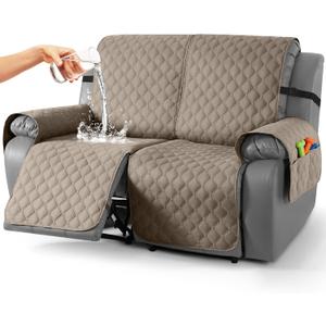 TAOCOCO 100% Waterproof Recliner Covers, Recliner Sofa Covers with Leg Straps, Reversible Recliner Couch Cover for Reclining Chair, Washable Couch Protector for Pets Kids(2 Seater, Taupe)