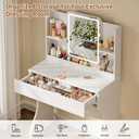 Driftalia Small Vanity Desk with Mirror and Lights, Makeup Vanity with Storage Drawer, 2 Shelves and 3 Compartments - White, 31.5" W x 15.67" D x 50.79" H