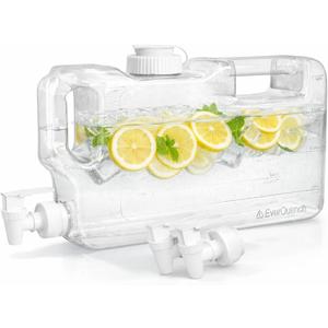 Refrigerator Water Dispenser 1.1 Gallon Bottle with 2 Spigots - BPA Free Plastic Slim Water Jug with Spout Leak Proof | Refillable Fridge Water Container, Convenient Handles (Clear)