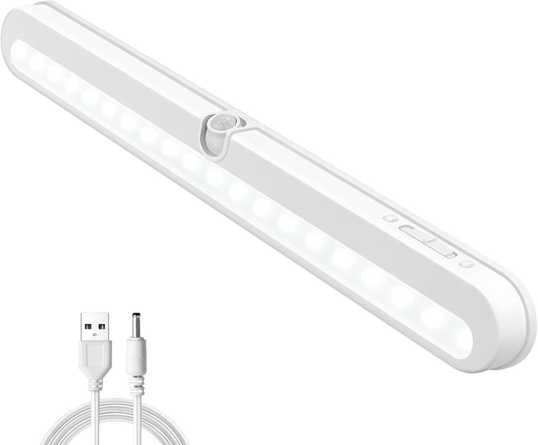 BLS Under Cabinet Lighting, 2200mah Rechargeable Closet Lights Motion Sensored, Battery Powered/DC Cable Plug in LED Light, 14 inch, 6000K Cool White, Dimmable, Under Counter Lights for Kitchen