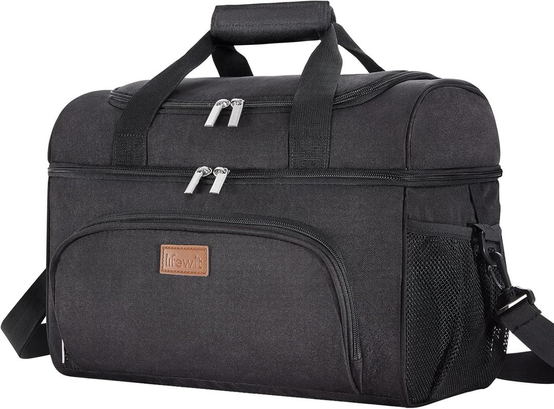 Lifewit Large Cooler Bag Insulated Lunch Bag Lightweight Portable Cool Bag Double Layer for Picnic, Beach, Work, Trip (32-can, Black)