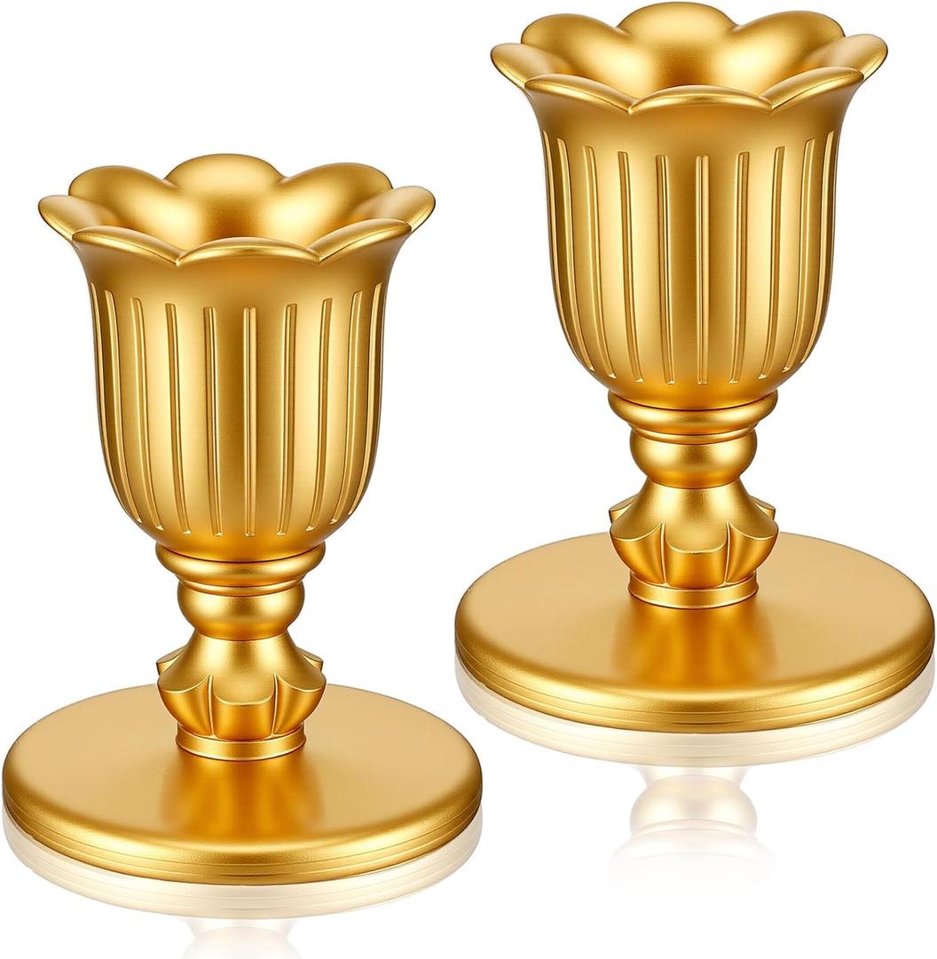 2 Packs Gold Candlestick Candle Holders for Taper, Vintage Candlestick Candle Holders Brass, Victorian Style Brass Color Candle Stick for Table Centerpiece, Wedding, Christmas Decoration