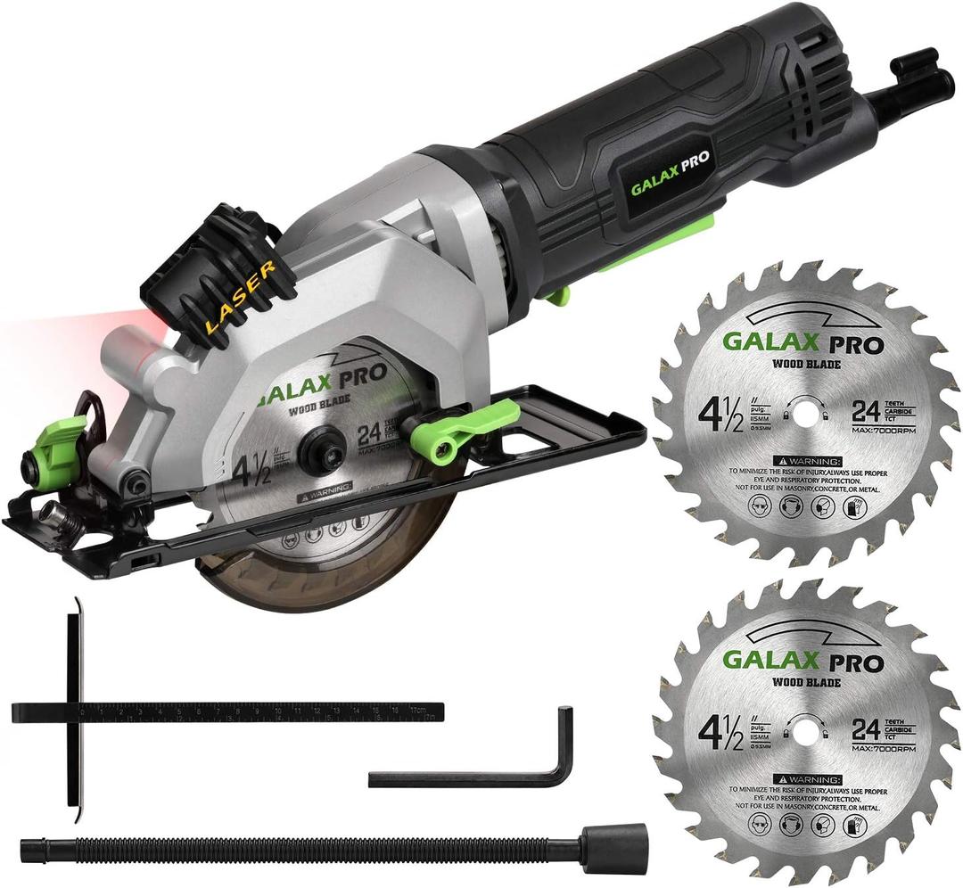 GALAX PRO 4Amp 3500RPM Circular Saw with Laser Guide, Max. Cutting Depth1-11/16"(90), 1-1/8"(45Compact Saw with 4-1/2" 24T TCT Blade, Vacuum Adapter, Blade Wrench, and Rip Guide
