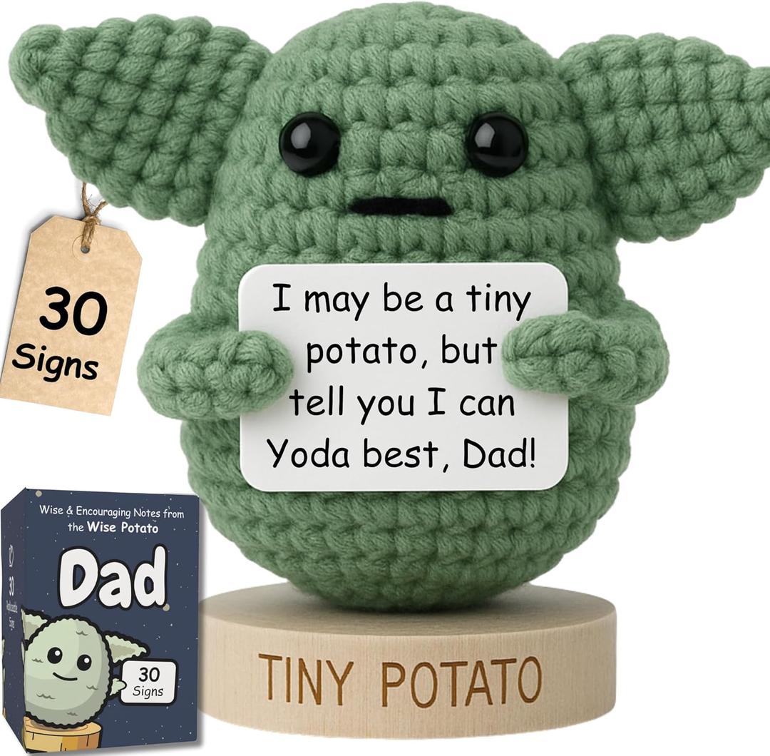 Dad Gifts From Son Daughter - Handmade Baby Yoda Positive Crochet with 30 Funny Signs - Yoda Best Dad Ever Birthday Gift for Husband, Stepdad, Friend - Funny Birthday Presents
