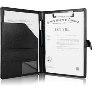 Tiankool Padfolio Portfolio Folder Binder -Faux Leather Portfolio Folder with Cover for A4 Notepad Holder, Business Portfolio for Resume, Legal Pad, Interview, Letter-size Padfolio for Women/Men,Black