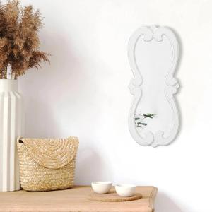 Rustic White Unique Mirror 28 X 12 Inch, Hanging Distressed Finish Wood Farmhouse Entryway Mirror Decor for Wall, Vintage Scalloped Mirrors for Living Room Bedroom Bathroom