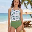 YOURUIKEY Girls Tankini Swimsuit 2 Piece Halterneck Bathing Suit Adjustable Straps and Removable Bra for Girls and Teen 7-16Y
