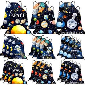 Paterr 24 Pcs Outer Space Party Favors, Astronaut Drawstring Backpack for Kids, Reusable Birthday Astronaut Return Goodie Bags, Galaxy Space Gift Bag for Baby Shower Supplies Candy Treat