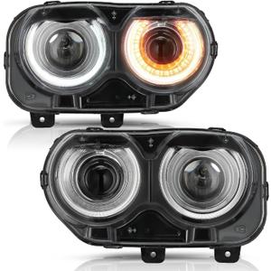 Halogen Headlight Assembly Replacement for 15-22 Dodge Challenger Projector Headlamp (w/o Bulbs, Driver and Passenger Side)