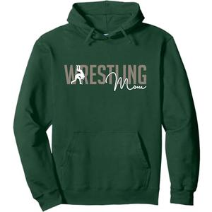 Wrestling Mom Style Cool Wrestler Mother With Saying On Back Pullover Hoodie (Dark Green, Medium)