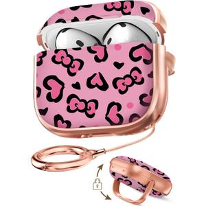 Coralogo for AirPods 4 Case with Safety Lock - Cute Cartoon for Women Girls Fashion Stylish Leopard Pattern Design Kawaii Girly Girlish Hard Protective Cover for AirPods 4th Generation 2024