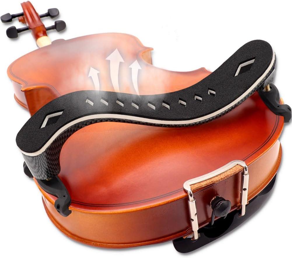 LMS Violin Shoulder Rest 4/4 3/4 Full Size, Hollowed Out Foam Shoulder Rest for Violin Accessories for Beginner Shoulder Rest Pad with Mute Rosin, Ergonomic for Prolonged Play (Black, 4/4, 3/4)