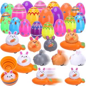 2 x 12 Pack Prefilled Easter Eggs With Toys, Pull Back Rabbit Carrot Car Easter Basket Egg Hunt Stuffers, Pre Filled Easter Eggs Fillers for Kids Gifts Party Favors, Goodie Bag Stuffer, Easter Prizes