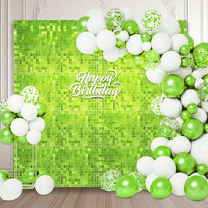 48 PCS Light Green Shimmer Wall Backdrop, Square Sequin Photo Backdrops Panel, Glitter Wall Background for Birthdays, Weddings, Christmas, Engagements, Disco Bachelorette Party Decoration (6FTx8FT)