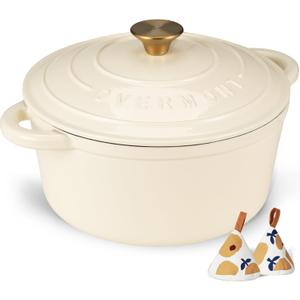 Overmont Enameled Cast Iron Dutch Oven 7QT, White 