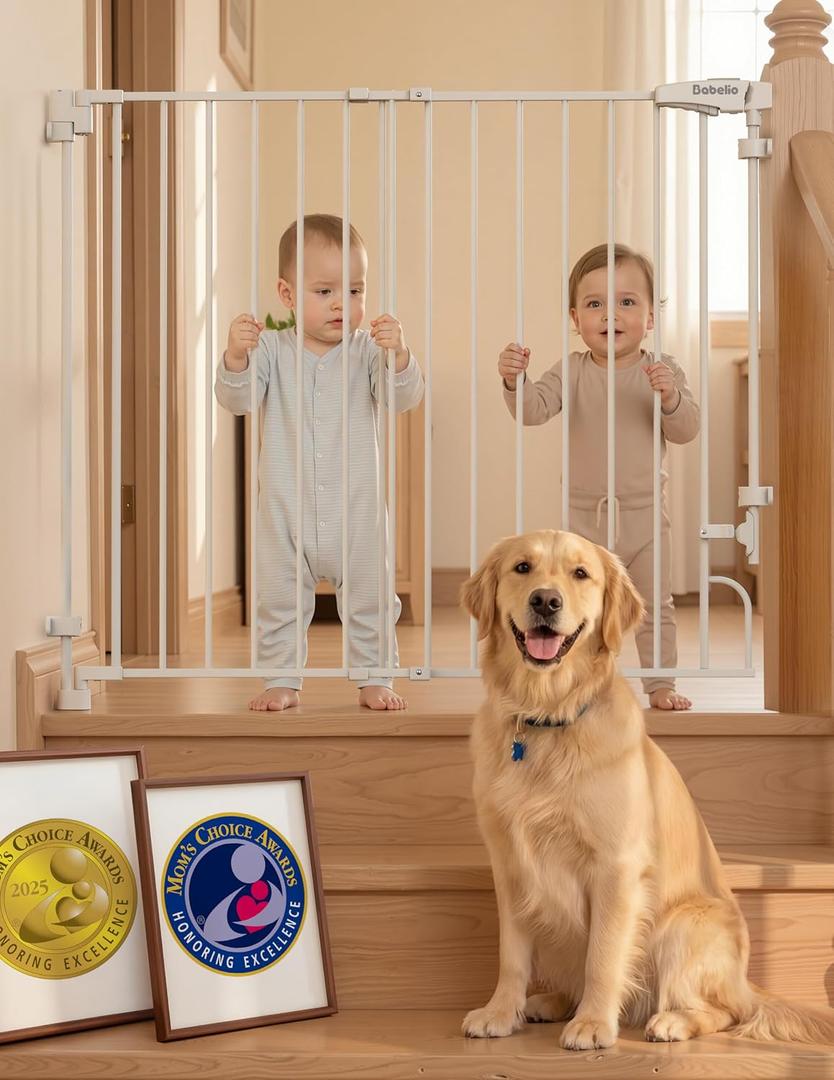 Babelio Removable & No Bottom Bar Baby Gate, 29-43", 36" H Hardware Mounted (Drill Needed)| Wide Walk-Thru| Auto-Close Safety Dog/Pet Gate for Stairs & Doorways (White)