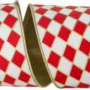Reliant Ribbon Harlequin Solid Diamond Outline Gilded Deluxe Wired Edge, White/red, 4 Inch, 10 Yards