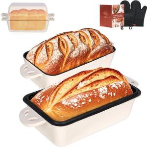 9x5 Enameled Cast Iron Loaf Pan with Lid - 2 in 1 Bread Pan for Baking Homemade Sourdough (Cream White)