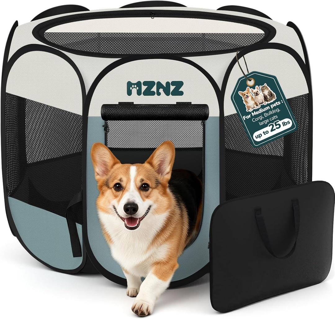 Dog Playpen, Portable Puppy Pet Crate Indoors for Small/Medium Dogs Cats Rabbits, Foldable Dog Cage Enclosure for Outdoor, Pop Up Dogs Tent Kennel with Carrying Case, Grey