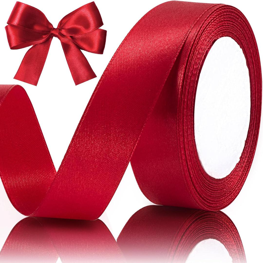 50 Yards 1inch Burgundy Ribbon for Gift Wrapping Handmade Satin Red Ribbon for Hair Wine Valentines Wedding Rave Party Bouquet Hair Bows Decor
