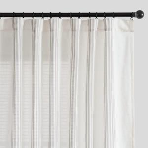 jinchan Striped Linen Curtains 84 Inch Long for Living Room Grey Stripe Semi Sheer Back Tab Light Filtering Modern Farmhouse Gray Drapes for Bedroom Window Curtain Set 2 Panels