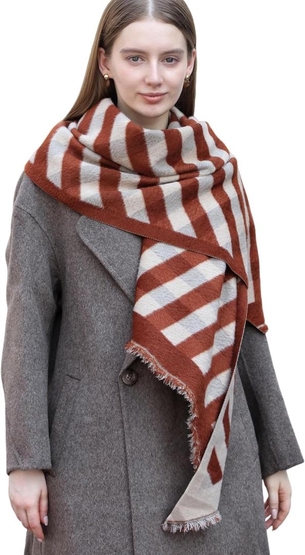 Wander Agio Diagonal Checkered Scarf Winter Shawl Thick Cashmere-Like Soft Wrap Warm Scarves Womens Plaid Shawls